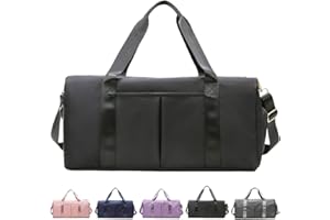 ACNCN Sports Gym Bag with Wet Pocket and Shoes Compartment, Waterproof Dry Wet Separated Gym Bags, Travel Holdall Duffel Bag for Men and Women(Black)