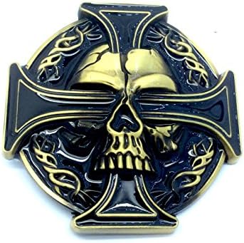 Skull and Celtic Cross Biker Belt Buckle (Bronze)