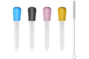 NIUQIGE Pipette Plastique 5ml - Ensemble de 4 Pipettes Graduées + 1 Brosse - Idéal pour Cuisine - Compte Gouttes en Silicone - Convient aux Enfants - Parfait pour Laboratoire Enfant