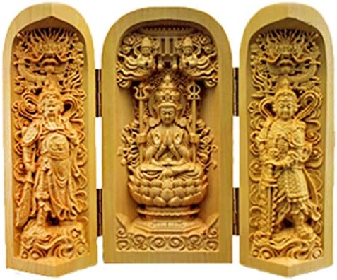 CLHK Boxwood Figurine Three Open box wooden crafts Decorations , yellow , C