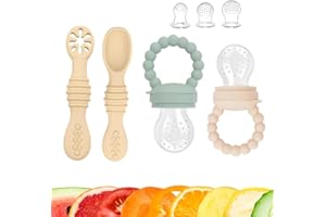 STONNY Cuillere bebe 1er age et 2eme age et grignoteuse bebe avec anneau de dentition integre | coffret cuiller apprentissage et tetine a fruits | Diversification alimentaire en toute securite de 4 a 24 mois