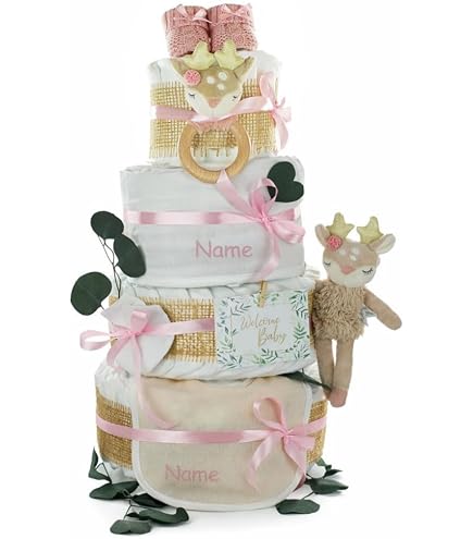 Grand Gâteau De Couches Château 3 Étages Bleu - Cadeau Naissance Personnalisé Ourson
