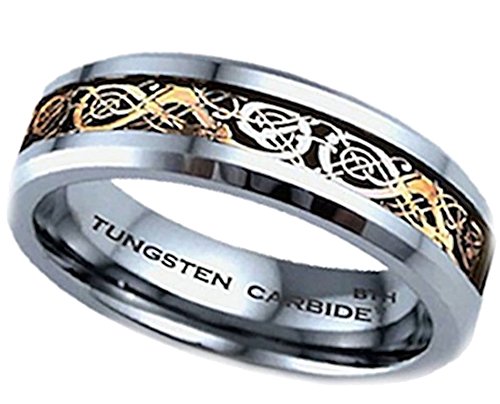 BESTTOHAVE6MM Gold Celtic Dragon Inlay Tungsten Carbide Comfort Fit Wedding Engagement Jewelry Band Ring
