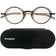 ThinOptics Manhattan Reading Glasses 1.00 Round Brown Frames With Milano Magnetic Case - Thin Lightweight Compact Readers 1.00 Strength