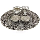 SHREE NAKODA BHAIRAV 92.5 Silver BIS Hallmarked Antique Pooja Thali