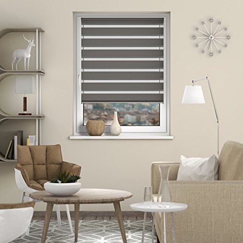 DESWIN Rollos – Set: Doppelrollo + Premium-Klemmhalter – 85 x 160 cm GRAU – (KlemmFix Duorollo mit Metallkette, Rollo-Magnete, Halter zum Schrauben) - 2