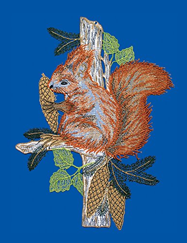Plauener Spitze Fensterbild „Eichhörnchen“ 23x29cm,Fensterdeko Fensterschmuck Bilder Handarbeit Deko Fenster … … … … - 2