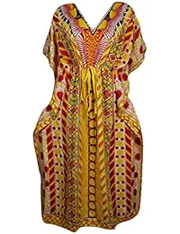 Indiatrendzs Women Kaftans Light Viscose Boho Kimono Long Kaftan Dress Chest : 56