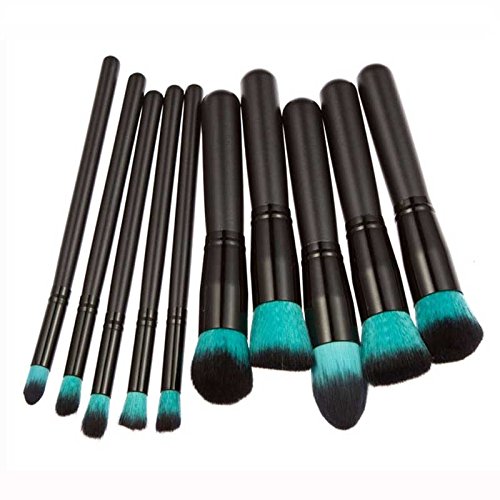 Tonsee Pro 10pcs Makeup Cosmetic Blush Brush Eyebrow Foundation Powder Brushes Kit Set Blue + Black
