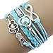 Charm Bracelet,Tefamore Love Heart Pearl Friendship Antique Leather Charm Bracelet (Sky Blue)