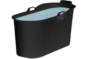 FlinQ - Bañera portátil XXL para adultos con accesorios de baño - 120 x 53,5 x 61 cm - Cómoda bañera de asiento para adultos para relajación profunda - También adecuada como barril de hielo - Negro -