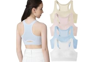 Bysion Trainings-BHS für Mädchen Nahtlos Racerback-Bralette Heben Sie Ihren Rücken Sportunterwäsche Stoßfeste Laufweste mit abnehmbaren Polstern BHS für Teenager von 8-18 Jahren/4 Stück