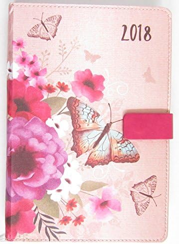 2018 A5 Organiser Diary Page a Day Monthly Index Fabric Look - Pink Butterfly