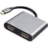 Adaptateur USB C vers Double HDMI, Hub USB de Type C 4 en 1 avec 2 HDMI (4K @ 30 Hz)/USB3.0/Chargement PD, Double écran HD, S