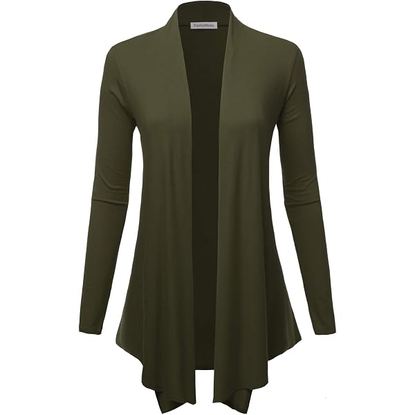 Women Waterfall Drape Open Front Cardigan Tan Size Large