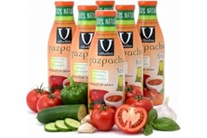 Villaolivo - Gazpacho 1L | Pack 6 Botellas en Cristal | Receta Tradicional, 100% Natural y Sin Conservantes