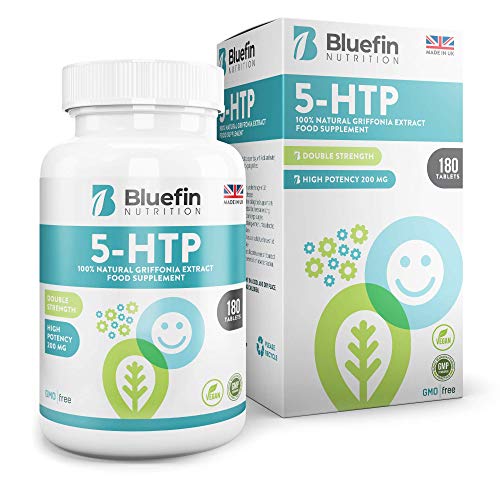 Bluefin 5-HTP Ultra Pure 200mg | Favorece el Sueño y un Estado de Ánimo Natural | Extracto Genuino de Semillas de Griffonia | Alta Biodisponibilidad | 3/6/12 Meses (180 Cápsulas)