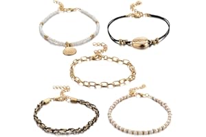 TOEECY Tobilleras Pulseras de Concha para Mujer Niñas Boho Vieira Cadena de pie Pulsera Tobillera con Cuentas Lentejuelas Ajustables Ankle Bracelet Accesorios Playa Verano Joyas Regalos (5 Piezas #)
