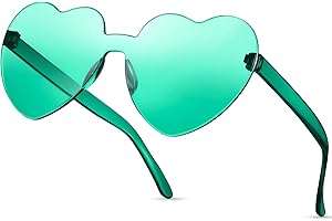 FIADA Heart Shape Sunglasses Rimless Transparent Glasses Love Candy Color Glasses Party Favors Lens for Women and Men (Red)