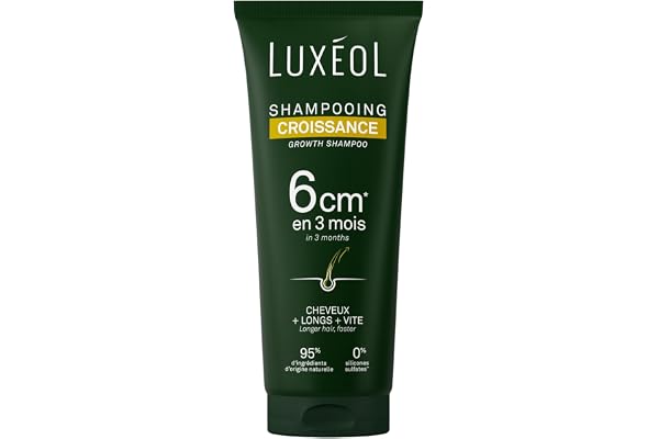 LUXÉOL - Shampoing Croissance - Pousse de 6cm en 3 Mois* - Des Cheveux Plus Longs Plus Vite - Cliniquement Prouvé - Formule d'Origine Naturelle - Huile de Ricin, Amla & Ginseng(3) - 200 ml