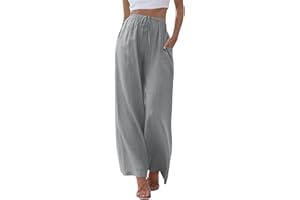 ZhungZaoh Sommerhose Damen Sommer Leinen Leicht Casual Locker Leinenhose Freizeithose Palazzo Hose Weite Leg Hose Stoffhose Hohe Taille mit Tunnelzug und Taschen