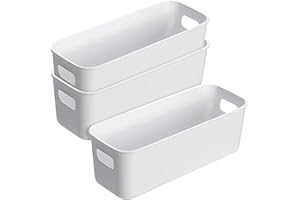 Bailtouk 3 Piezas Caja de Almacenamiento, Cajas Organizadoras de Plastico, Cestas Organizadoras con Asas Pequeños de Almacenaje para Cocina, Armario, Oficina, Baño (28×9,5×10cm)