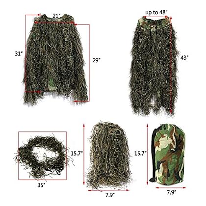 Tuta Mimeticà 3D Ghillie GUGULZU - Camouflage Jungle Woodland, Completa Tuta Mimeticà 3D Ghillie GUGULZU - Camouflage Jungle Woodland, Completa