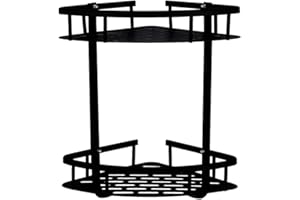 GERUIKE Mensola Doccia Senza Foratura Angolare Mensole Bagno Adesive Parete Organizer Bagno Portaoggetti Doccia Accessori Bagno Senza Forare Nero Opaco Alluminio 2 Livelli Porta Bagnoschiuma da Doccia