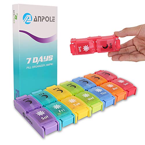 Pastillero organizador Anpole 7 días, AM PM semanal almacenamiento de píldoras viaje grande recordatorio de pastillas Vitamina Aceite de Pescado Medicina Caja Contenedor sin BPA