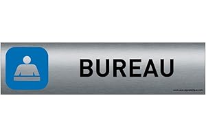 AUA SIGNALETIQUE - Plaque de porte Aluminium brossé imprimé AluSign - 200x50 mm - Double Face adhésif au dos - Impression UV directement sur l'aluminium (Pas de contre collage) (Bureau)