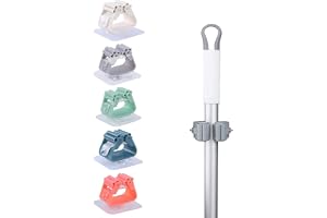 Mop Holder Broom Gripper Holds Self Adhesive Wall Mounted Storage Rack Storage & Organization Your Home Kitchen Broom Holder Adhesive Wardrobe No Drilling (4 Pcs) - multi color