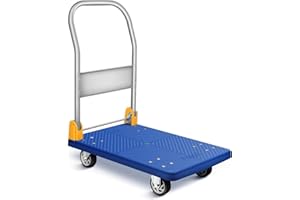 YSSOA Platform Truck with 440lb Weight Capacity and 360 Degree Swivel Wheels, Foldable Push Hand Cart for Loading and Storage, Blue