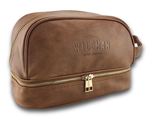 Travel Toiletry Bag for Men - Wash Bag, Water Resistant Lining, Double Layer Compartments, Twin Zips, Stong and Durable, Vintage Design Style (brown)
