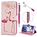 Produktbild iAdvantec Huawei P Smart Hülle Case, Filp PU Leder Wallet Handyhülle Flipcase : Bookstyle 3D Gemalt Tasche Brieftasche Schutzhülle in Flamingo + Anti Staub Stöpsel + Stylus