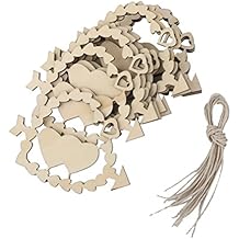 OULII 10pcs corazón doble adorno madera manualidades navidad ornamento colgante del árbol de BRICOLAJE manualidades adornos