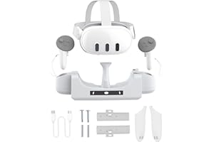 HMHAMA Estación de carga compatible con Oculus/Meta Quest 3 VR Headset Charging Stand, 2 baterías recargables para controladores táctiles, indicador LED, soporte de montaje en pared