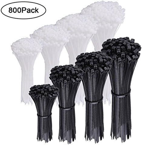 800Pcs Zip Ties,Black Nylon Zip Cable Ties Adjustable Durable Self locking Zip Ties for Home Office Garage Workshop Indoor &amp; Outdoor Heavy Duty 4/6/8/10inches