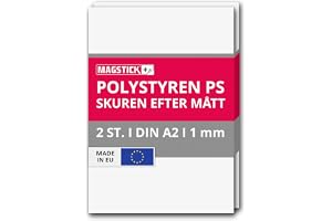 Magstick Set med 2 Vita Polystyren PS Skivor A2 - mag270 | 42 x 59,4 cm x 1 mm styva termoformbara plastskivor för modellbygg