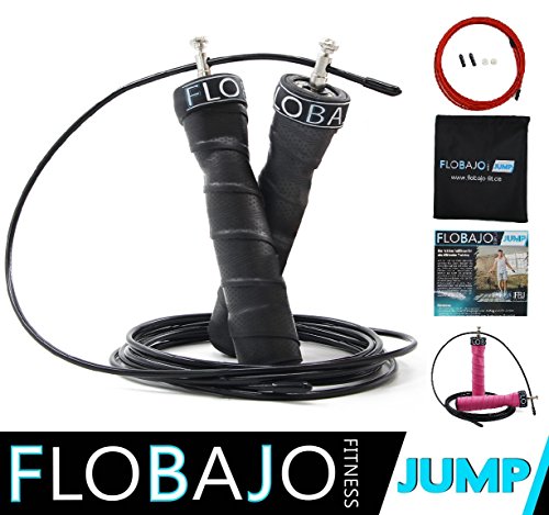 NEU: FloBaJo-Fit - Profi-Fitness-Springseil, Speed Rope, Sport Springseil mit Extra-Stahlseil, Tasche & Einstiegsguide