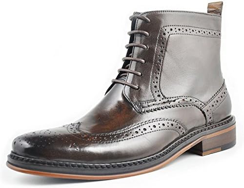 Fulinken Leather Oxford Brogue Wingtip Mens Lace up Boots Leather Military Shoes (UK11/EU45, Brown)
