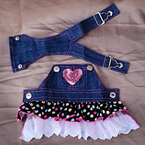 Dog-Denim-Dress-Pink-Sequin-Heart-Pocket-Chest-Circumference-Approx-115-Inch