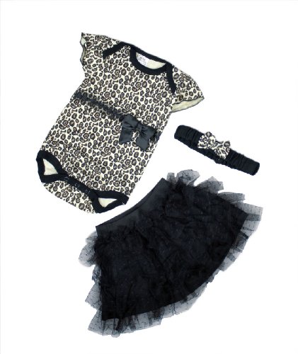 xhorizon FLK Baby Leopard Clothes Jumpsuit Romper Dot Princess Dress Hair Band Set