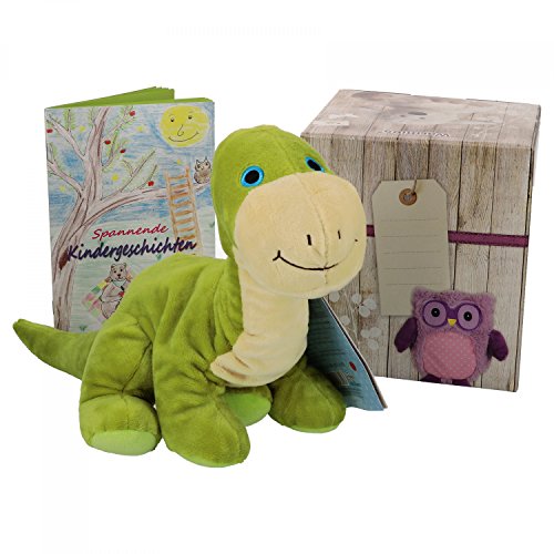 Preisvergleich Produktbild Warmies Geschenkset Brachiosaurus, Kuscheltier, Wärmestofftier mit Lavendelduft, Wärmekissen + edle Geschenkverpackung + Büchlein mit spannenden Kindergeschichten