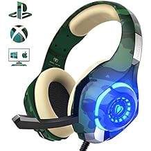 Beexcellent Cuffie Gaming Xbox One PS4, Multi-Platform Bassi Profondi Over Ear Confortevole Cuffia con Microfono Isolamento Rumore di Controllo del Volume LED per PC (green)