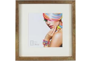 IDEAL TREND 3D Objektrahmen Holz Bilderrahmen quadratisch Wanddeko Collage Poster Fot Rahmen: Farbe: Gold-Antik | Format: 50x50