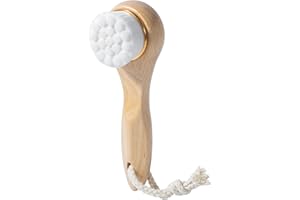 YEBEAUTY Brosse de nettoyage du visage ultra douce avec cordon tour de cou - Brosse pour le visage avec long manche en bois pour nettoyer et exfolier - Convient à tous les types de peau - Blanc
