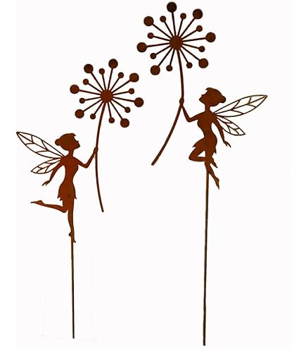 Décoration Extérieur Métal Rouillé Statue Jardin Chat Papillon