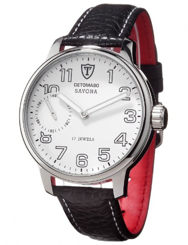 DETOMASO Herren-Armbanduhr Savona Edelstahl Wei, Lederarmband Black Analog Handaufzug DT1028-B DETOMASO Herren-Armbanduhr Savona Edelstahl Wei, Lederarmband Black Analog Handaufzug DT1028-B