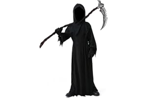 YIMOJOY Sensenmann Kostüm Kinder mit Sense,Schwarz Halloween Kostüm Sensenmann Jungen Reaper Kostüm für Halloween Party Karnevals Cosplay