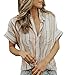 Produktbild masrin Revers-Farben-Block-gestreiftes T-Shirt Kurzarm-V-Ausschnitt Tops Damen Bluse (beige, m)